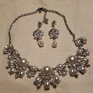Pearl and diamond necklace and earring set